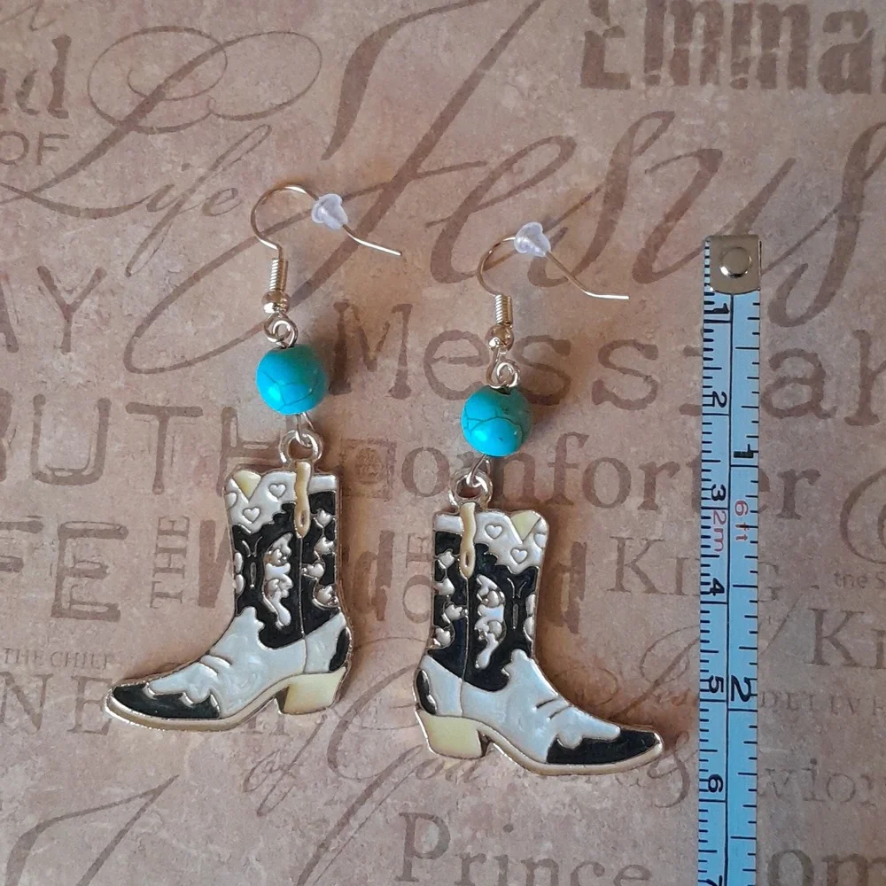 Cowboy Boot Earrings with Turquoise Beads